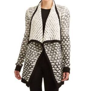 Time & Tru White and Black Cardigan Sweater Sz Medium